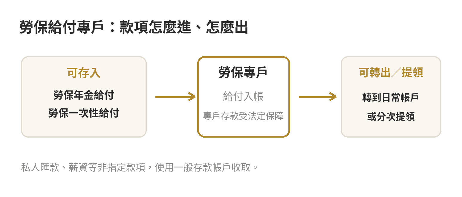 勞保年金專戶的錢可以轉帳嗎,使用上有什麼限制 勞保給付專戶的資金方向:勞保給付匯入專戶後可提領或轉出,其他款項不應匯入
